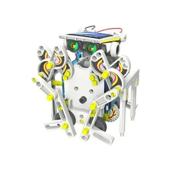Kit robot solare educativo 14 in 1 per bambini, componenti bianchi e dettagli colorati