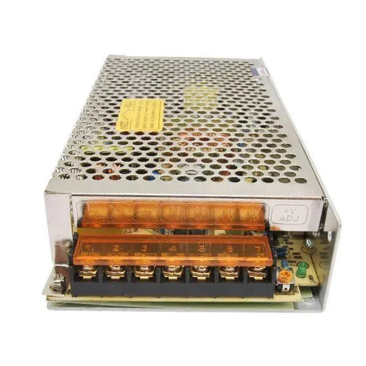 Alimentatore switching 24V 145W per droni e stampanti 3D, con griglia metallica e morsettiera.
