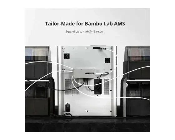 Hub di espansione Bambu Lab AMS per stampanti 3D con filamenti collegati, vista frontale