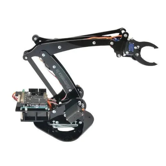 Braccio robotico articolato in plexiglass con 4 gradi di libertà e base rotante
