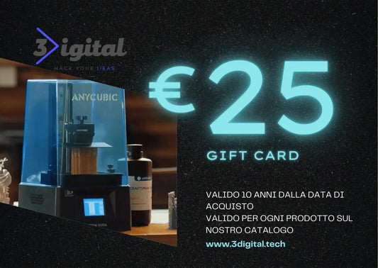 Buono regalo da 25 euro, stampante 3D Anycubic, valido su catalogo droni e stampanti 3D.