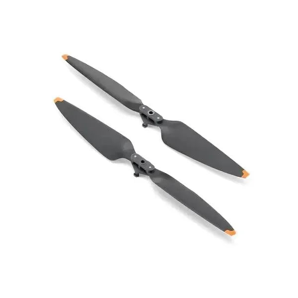 Coppia di eliche grigie low noise per drone DJI Air 3, sfondo bianco, punte arancioni.