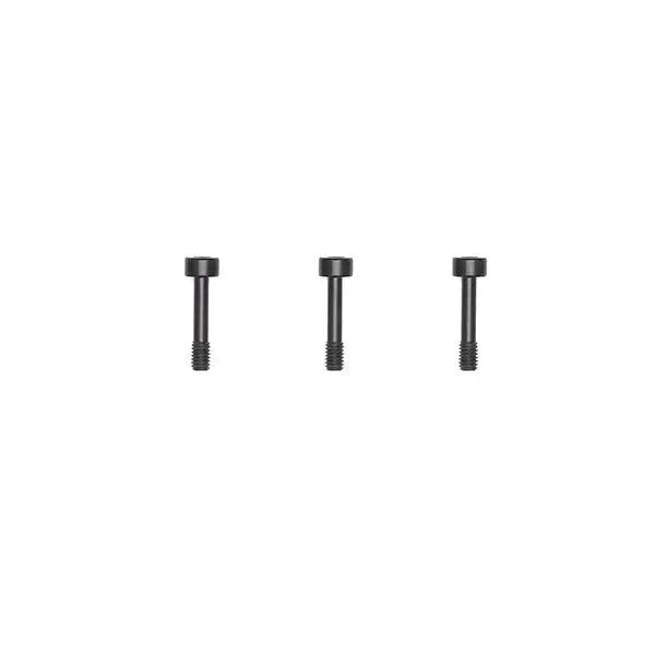 Tre viti nere per piastra di espansione DJI Ronin 4D, accessori droni su sfondo bianco