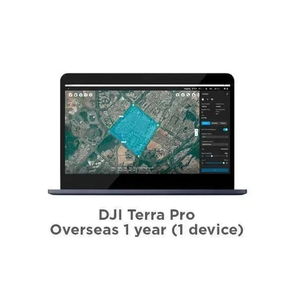 Schermata software mappatura DJI Terra Pro su laptop per droni, licenza 1 anno