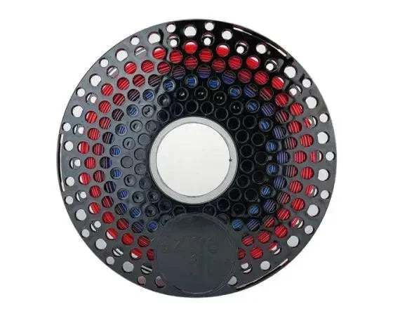 Bobina di filamento PLA 1,75mm per stampante 3D nero, rosso e blu vista dall'alto