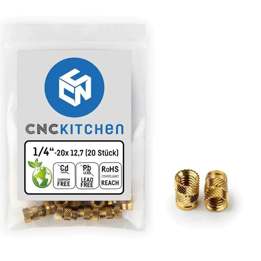 Set di 20 inserti filettati in ottone 1/4-20x12,7mm per stampanti 3D, confezione CNC Kitchen