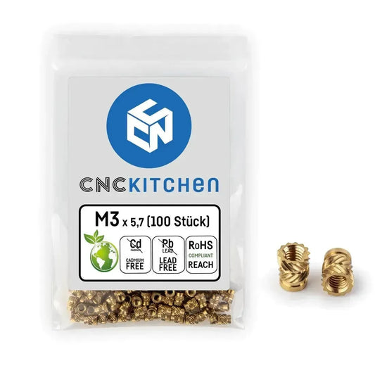 Busta da 100 inserti filettati M3 per stampanti 3D, accessori CNC in ottone.