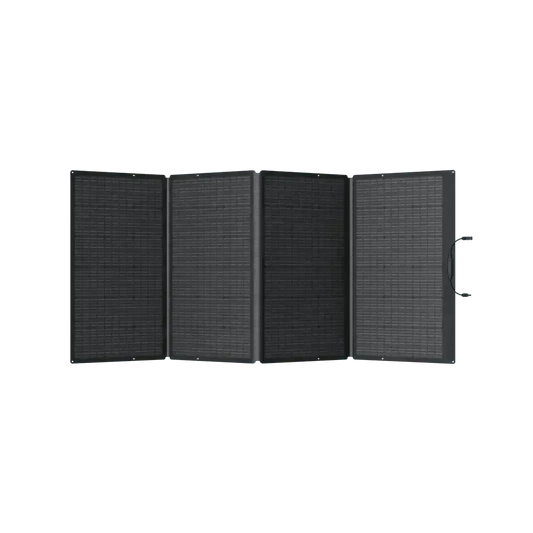 Pannello solare portatile pieghevole 400W, struttura nera con maniglia laterale.