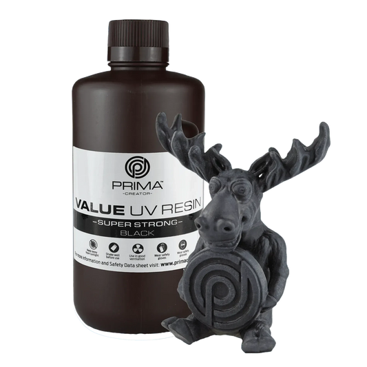 Bottiglia di resina UV nera per stampa 3D con statuina stampata 3D di alce