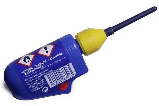 Colla liquida blu per modellismo con beccuccio sottile, ideale per stampanti 3D e droni