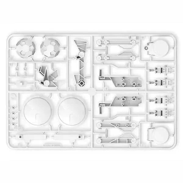 Kit robotica meccanica 5 in 1, componenti di plastica assemblabili, vista dall'alto