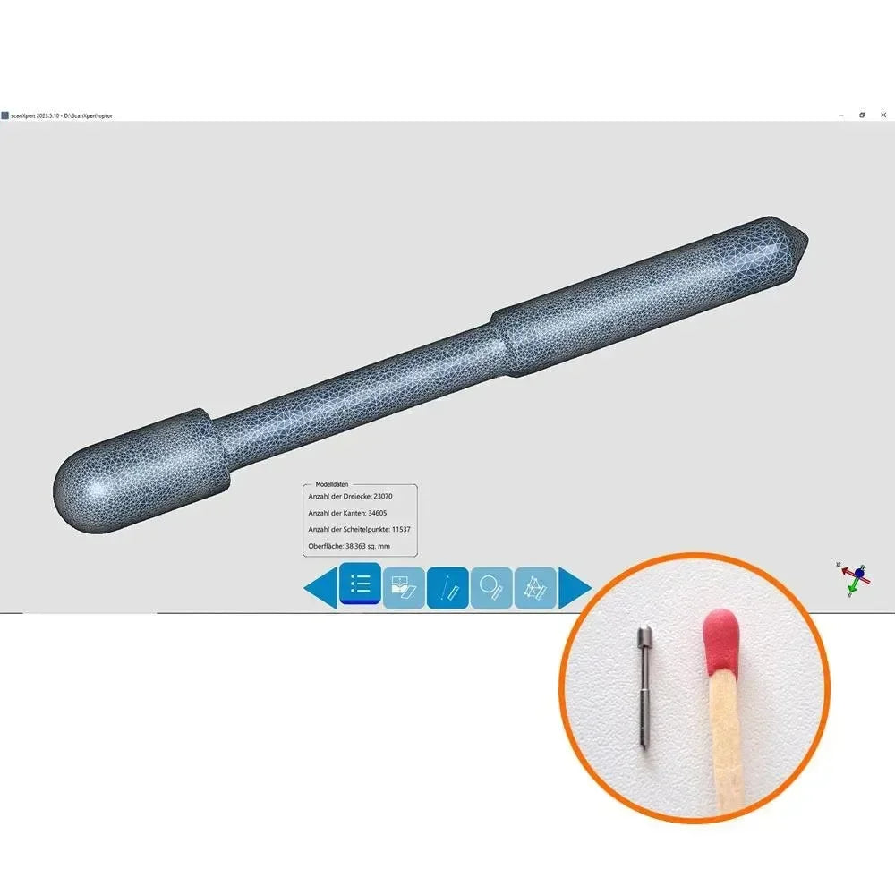 Scanner 3D a luce strutturata, esempio di scansione dettagliata di piccolo oggetto tecnico