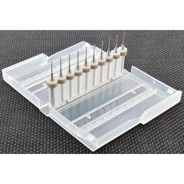 Set 10 punte da 0,8 mm per foratura PCB, accessori stampa 3D e droni, in astuccio trasparente
