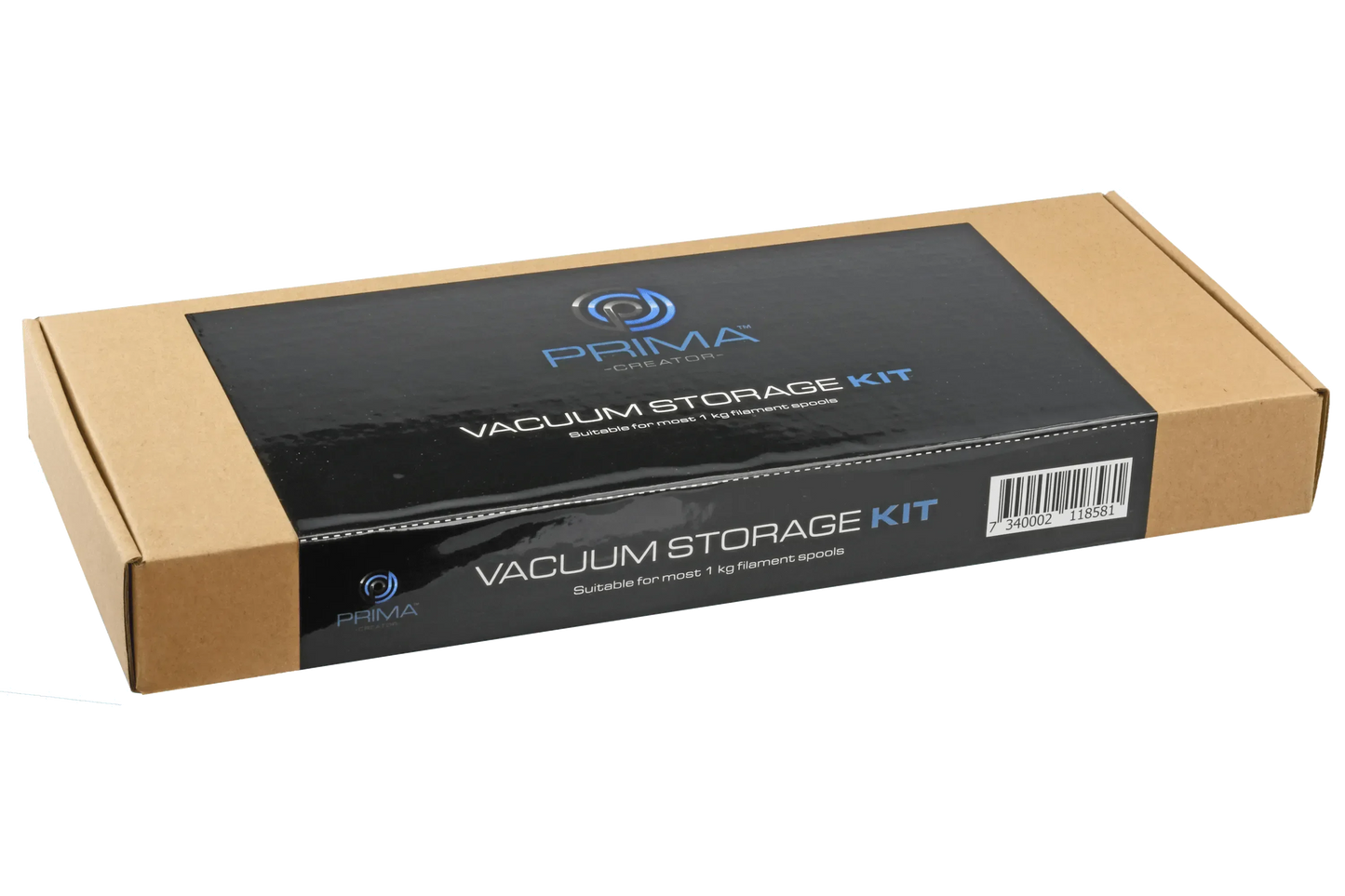 Set di conservazione sottovuoto per filamento stampanti 3D in scatola di cartone.