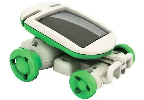 Kit robot solare educativo 6 in 1, auto robotica giocattolo con pannello solare verde e bianco.