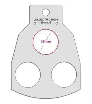 Sagoma vassoio in plastica per droni e stampanti 3D con tre fori circolari da 35 mm.