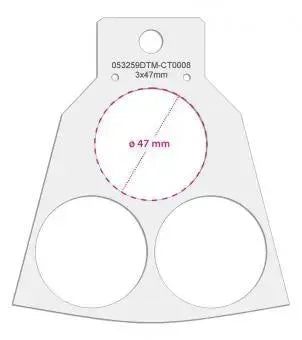 Vassoio Carosello trasparente con tre fori circolari per stampa 3D, misure segnate, accessori droni.