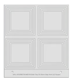 Vassoio manuale per stampa 3D con quattro scomparti quadrati, superficie scanalata.