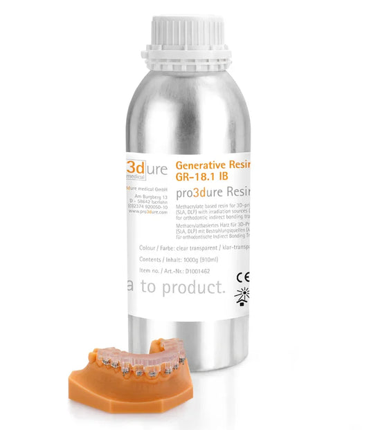 Pro3dure GR-18.1 IB — Resina 3D Trasparente per Vassoi di Bonding Indiretto Ortodontici | DLP/LCD/SLA ≤405nm | 1kg