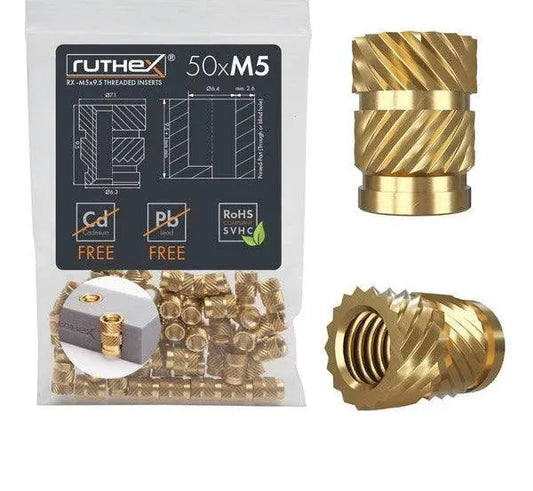 INSERTO FILETTATO RUTHEX M5 – RX-M5X9,5 - 50 PZ - 3Digital | Droni e Stampanti 3D