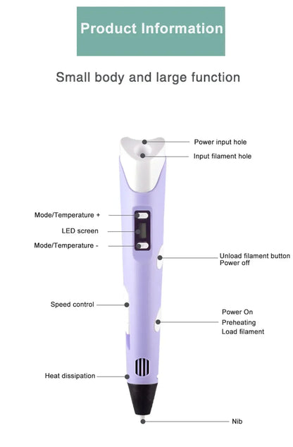 3D Pen with Travel Case and Filaments