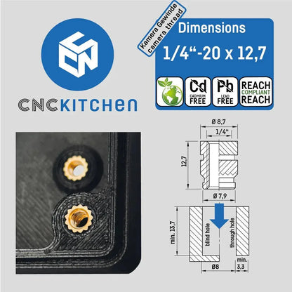 Inserto Filettato 1/4"-20x12,7 Standard 20pz - CNC Kitchen - 3Digital | Droni e Stampanti 3D