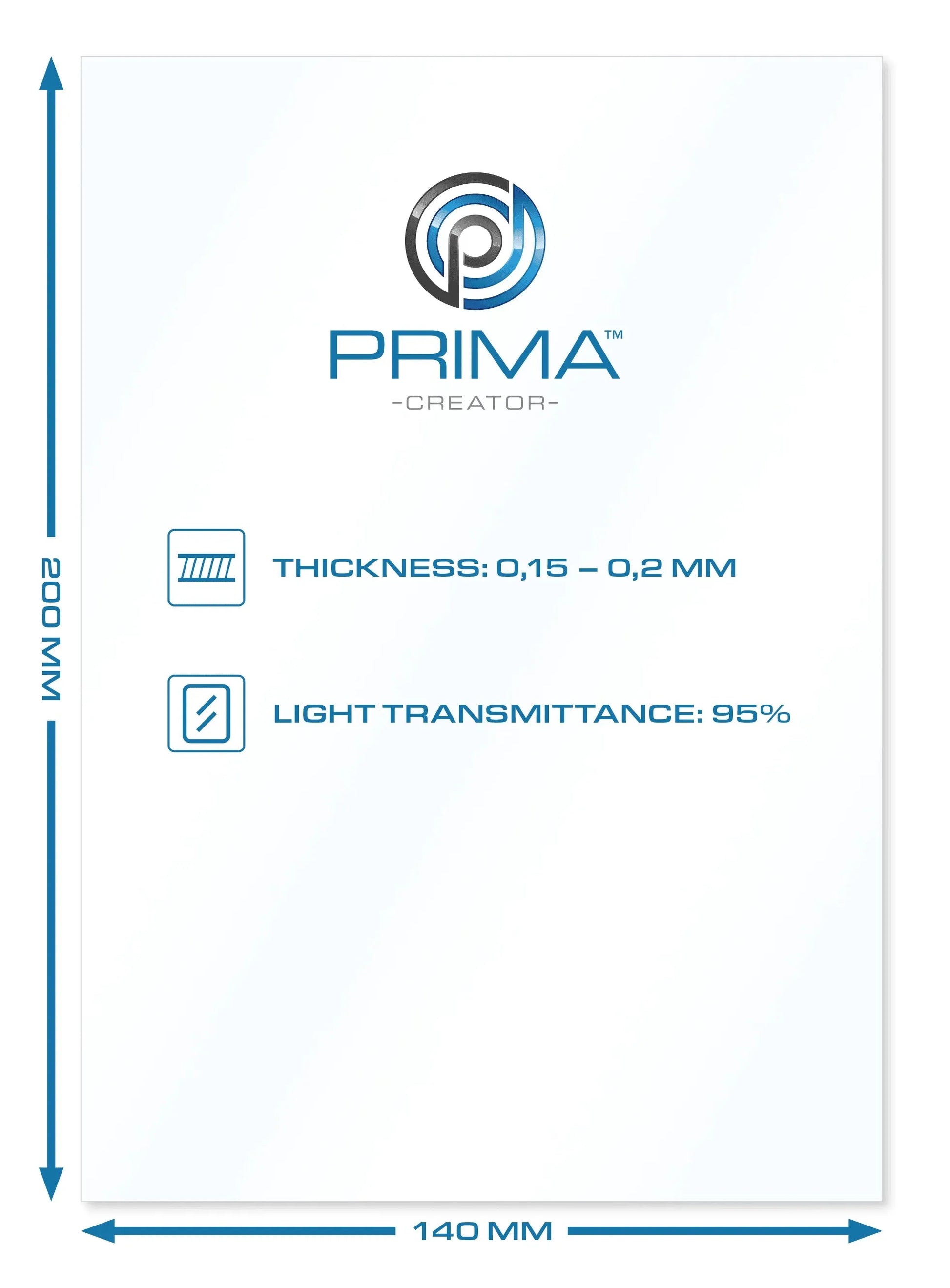 PRIMACREATOR FEP FILM SHEETS FOR 3D PRINTERS - 140 X 200 MM - 5-PACK - 3Digital | Droni e Stampanti 3D