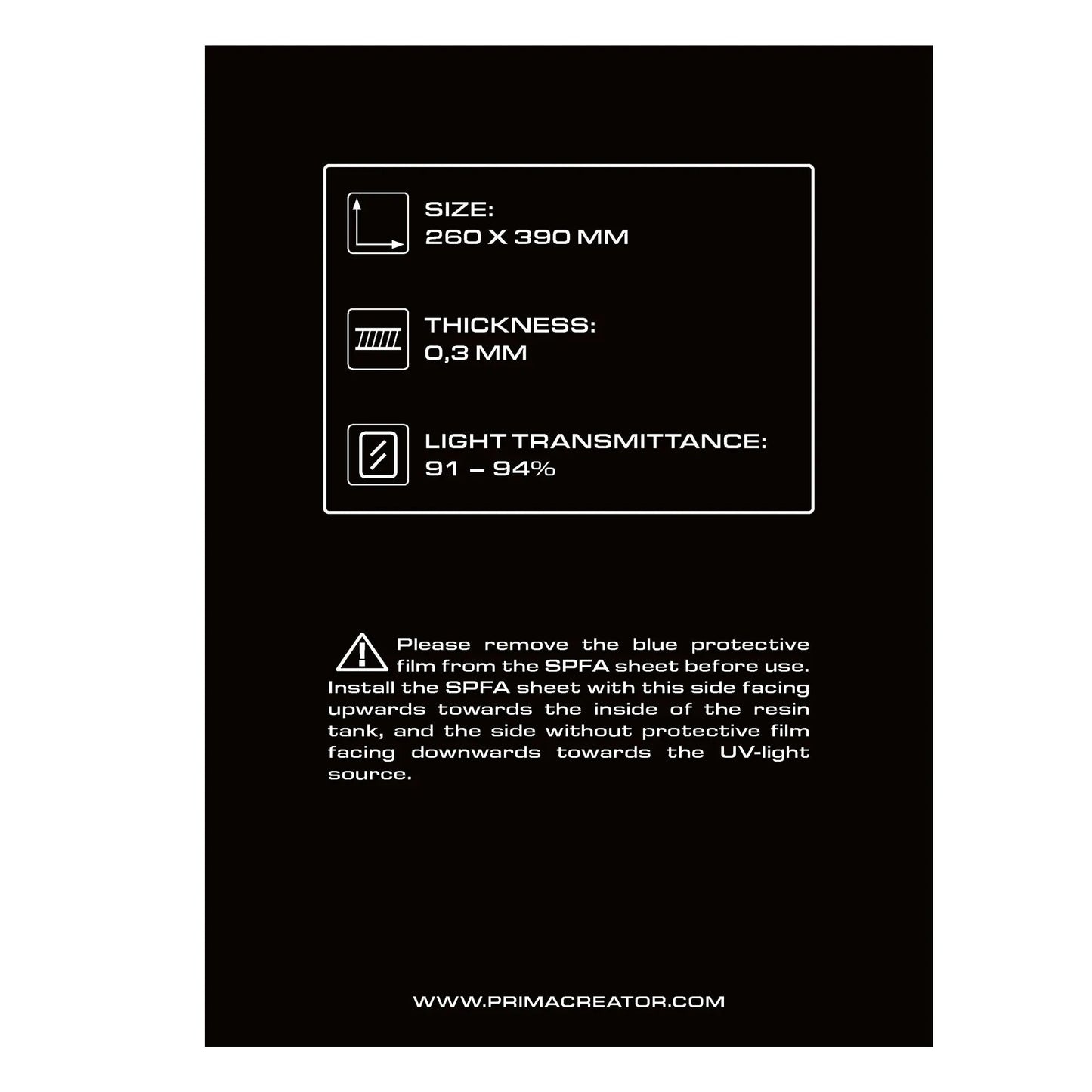 PRIMACREATOR SPFA FILM SHEET FOR 3D PRINTERS - 260 X 390 MM - 3Digital | Droni e Stampanti 3D