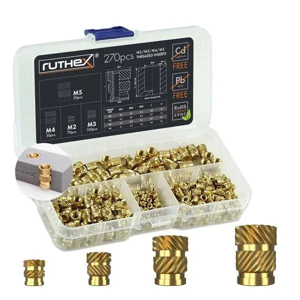 RUTHEX M2 / M3 / M4 / M5 THREADED INSERT ASSORTMENT BOX - 270PCS - 3Digital | Droni e Stampanti 3D