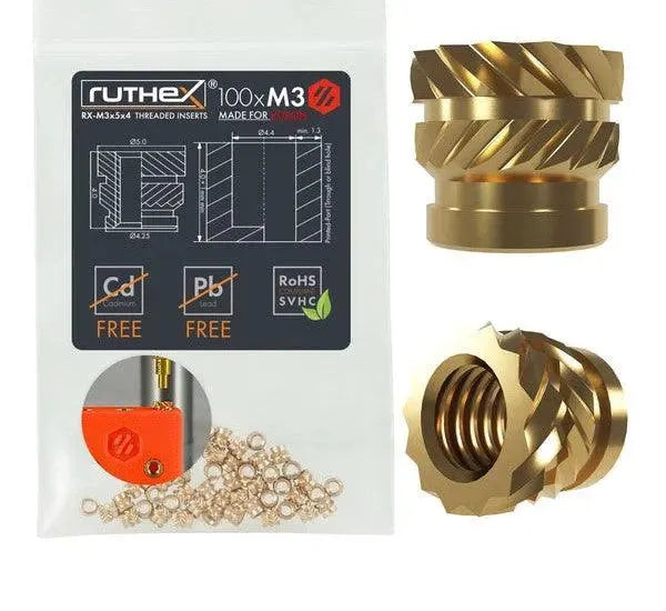 RUTHEX M3 THREADED INSERT FOR VORON – RX-M3X5X4 - 100 PCS - 3Digital | Droni e Stampanti 3D